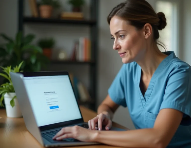Professionnelle de santé du CHU de Reims changeant son mot de passe Zimbra depuis son domicile sur un ordinateur portable