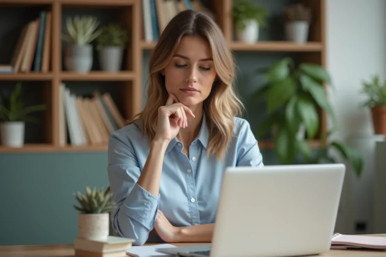 Femme en bureau à domicile dans un environnement calme