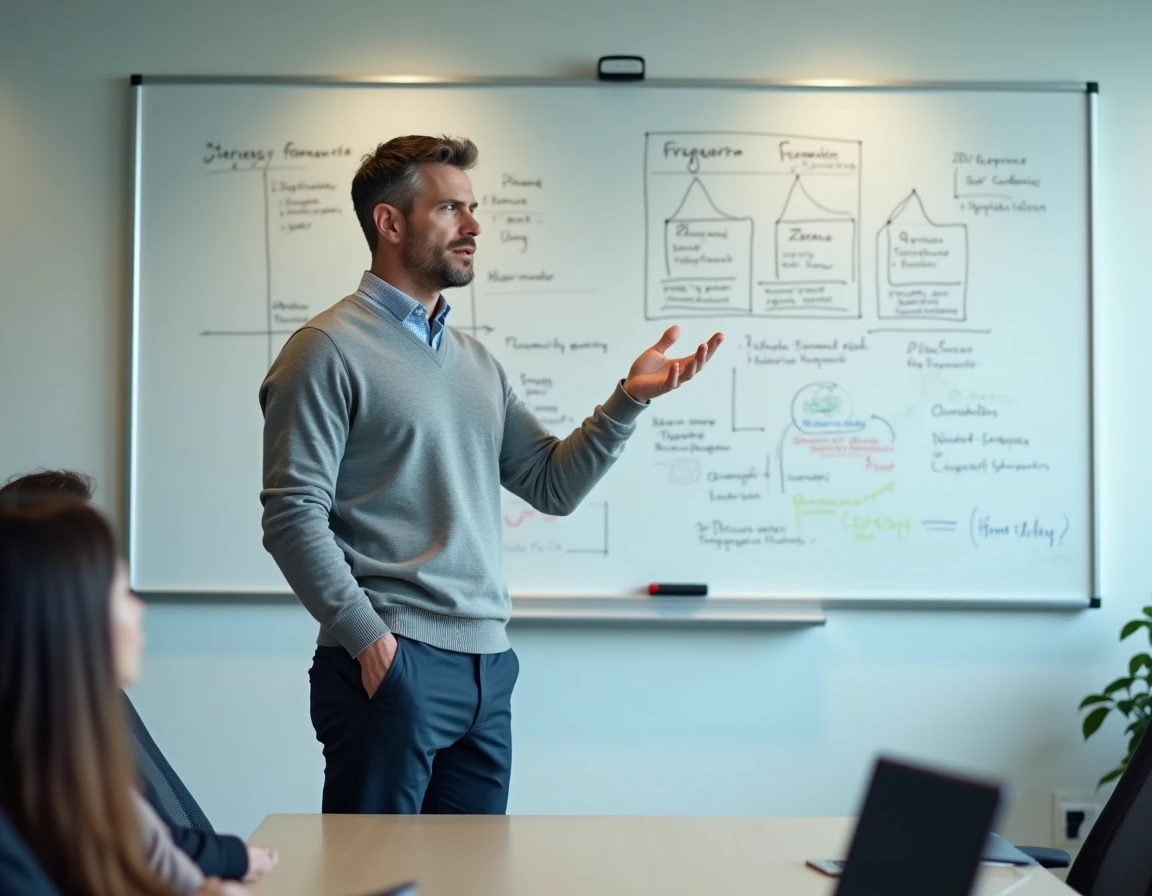 Formateur professionnel animant un atelier de développement de compétences en entreprise