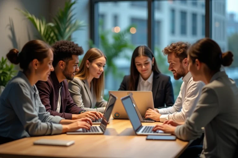 Groupe de jeunes professionnels en coworking moderne