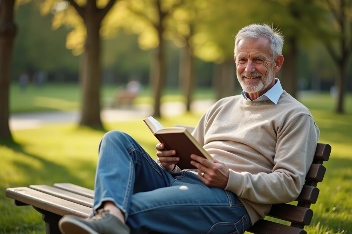 Homme lisant dans un parc en journée en toute simplicité