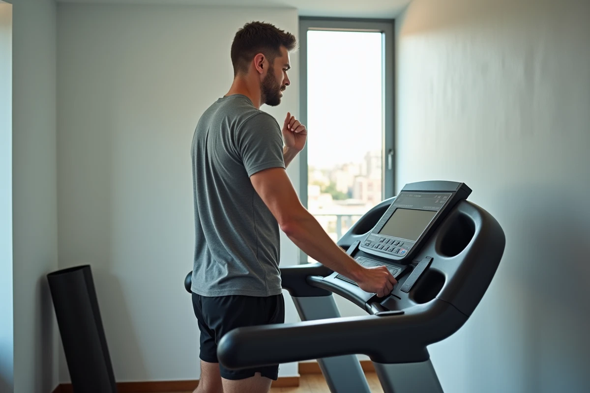 Homme ajustant les réglages du tapis dans un espace urbain