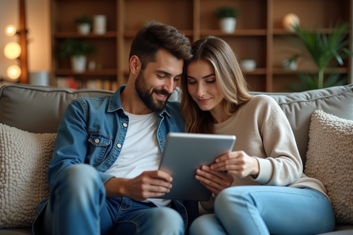 Jeune couple discutant avec un expert immobilier à la maison