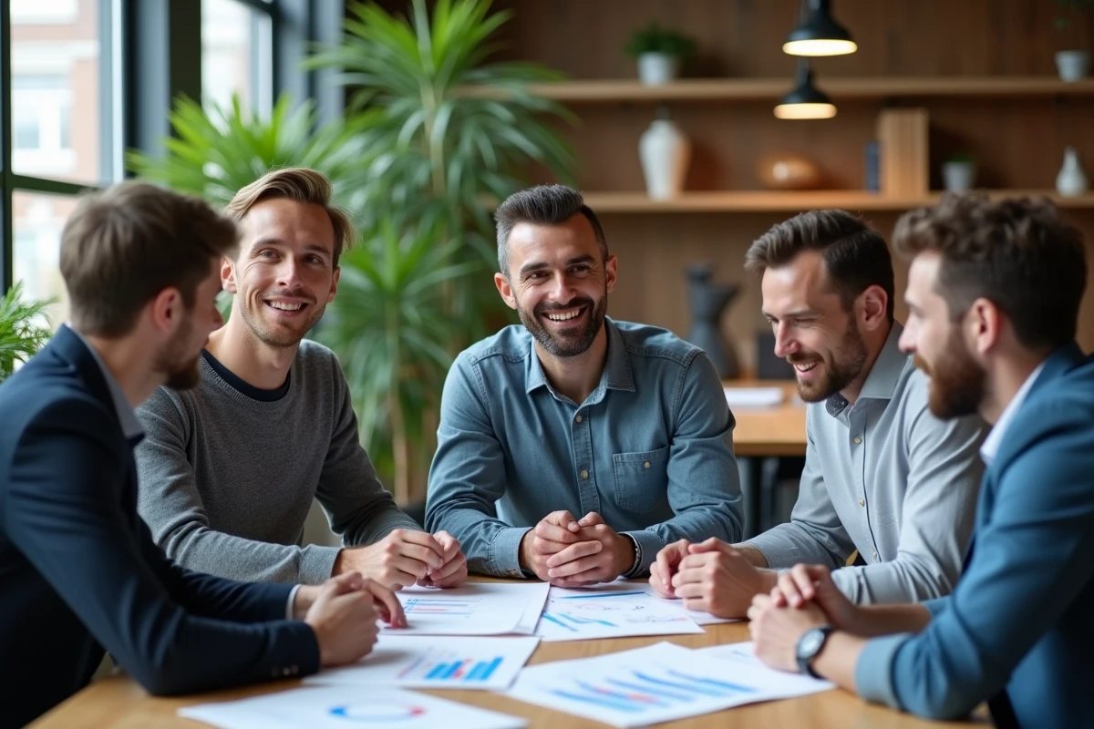 Groupe de collègues discutant autour d une table de réunion